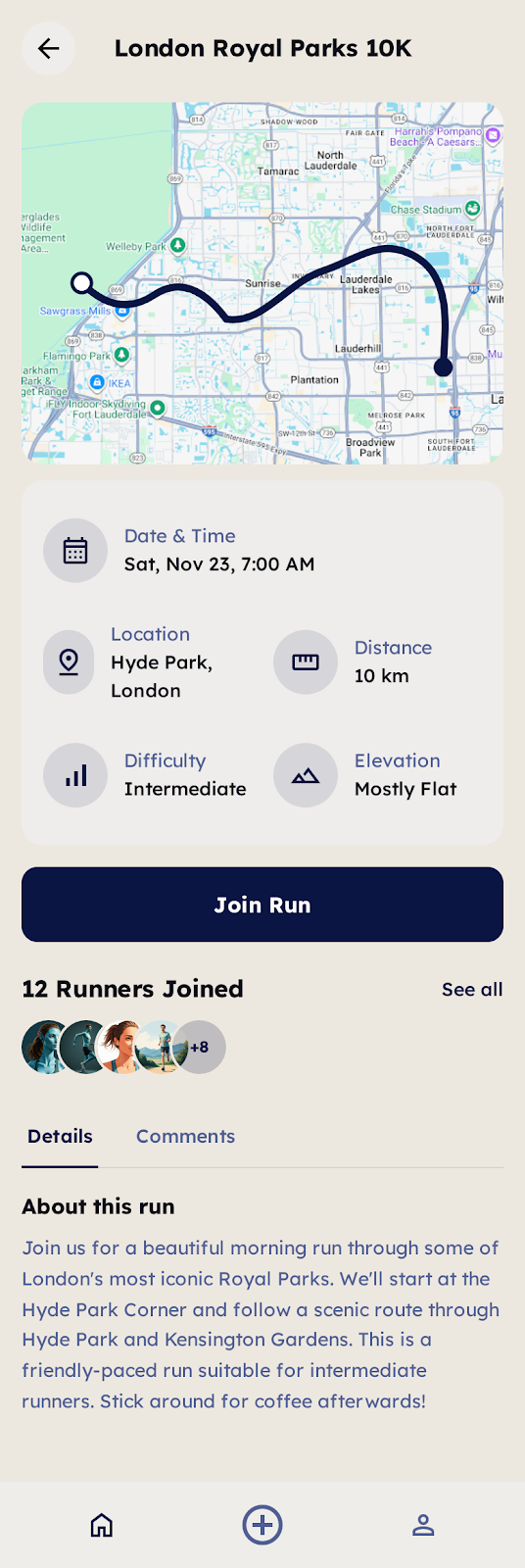 Link& App Run Details Screen